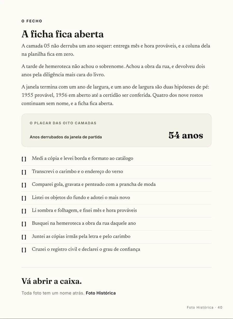 O fecho: A ficha da Vera: a janela de partida encolhida, com a camada que não derrubou ano nenhum escrita em zero